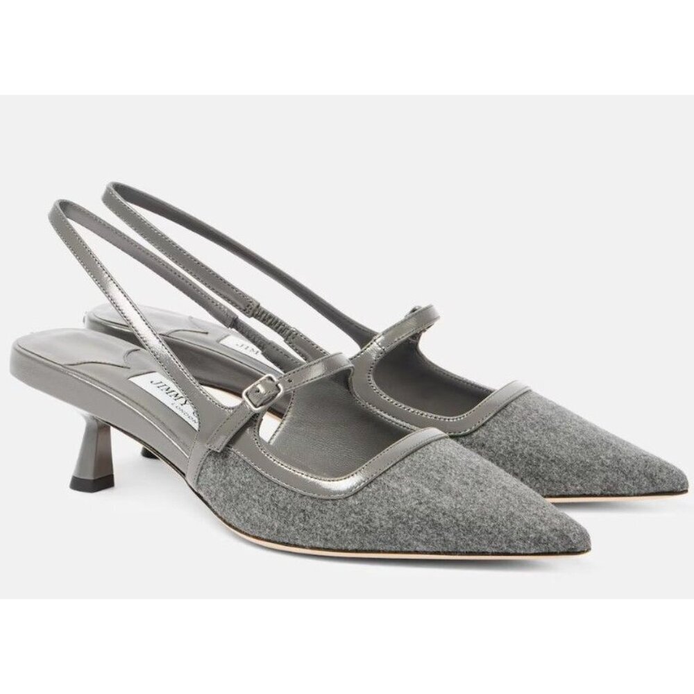 NEW Jimmy Choo Didi 45 Flannel Leather Slingback Pumps Gray Storm 35.5 US 5.5